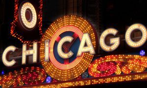 Marquee Sign Reads Chicago At Night