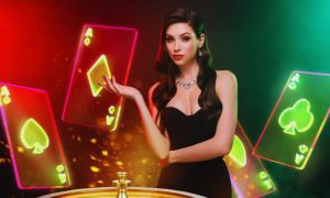 Pretty Woman With Neon Playing Cards