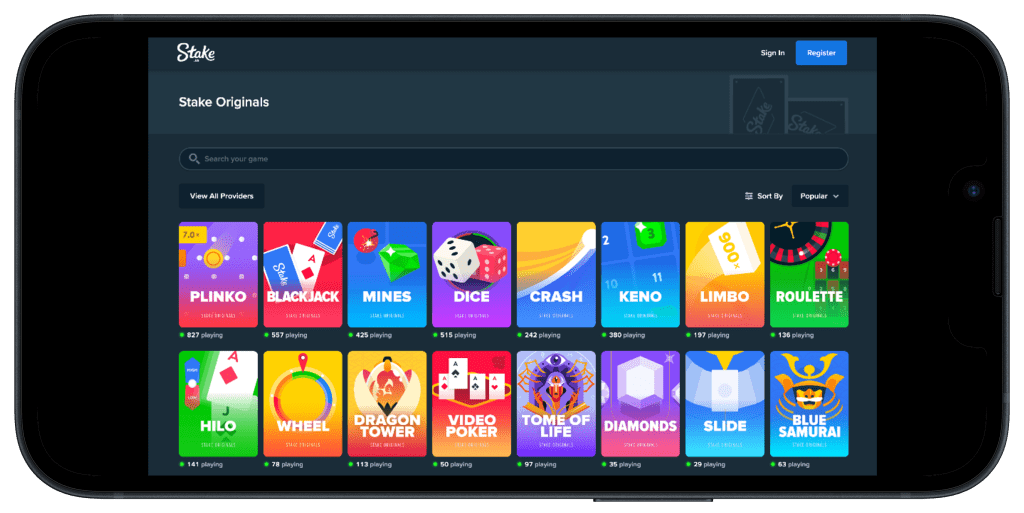 Stake.us games-mobile