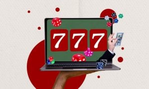 Collage Illustration Laptop Online Casino Concept
