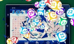 Tablet With Bursting Colorful Lottery Balls