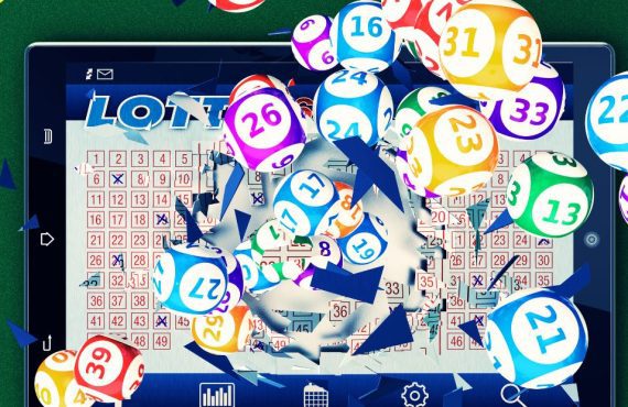 Tablet With Bursting Colorful Lottery Balls