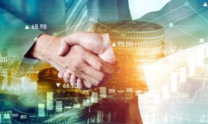 Business Men Shake Hands Stock Market