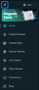 Moonspin Casino menu