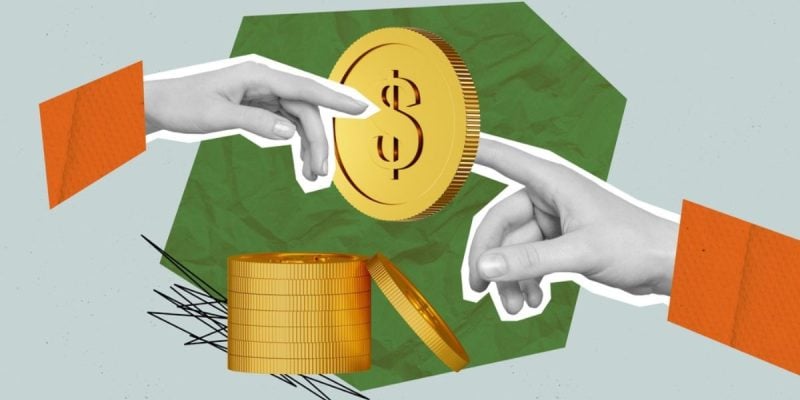 Hands Point At Coins Stacked Collage