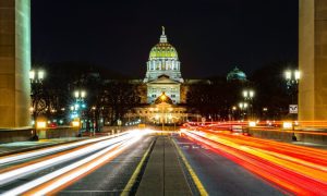 PA Capitol Building Lights At Night