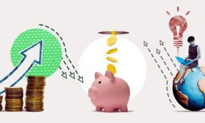 Revenue Growth Concept Collage With Piggy Pank