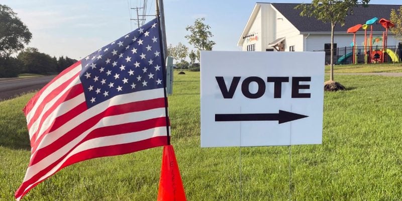 Vote Sign And American Flag