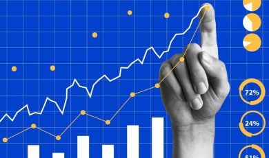 Collage Of Financial Graphs With Upward Pointing Hand