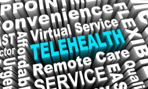 Word Graphic With Telehealth At Center In Turqouise