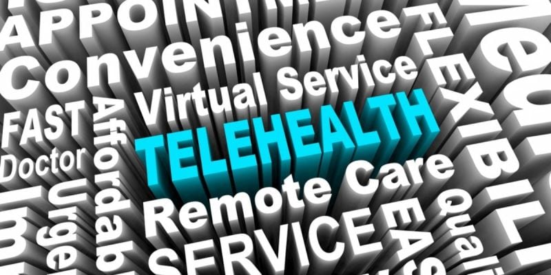 Word Graphic With Telehealth At Center In Turqouise