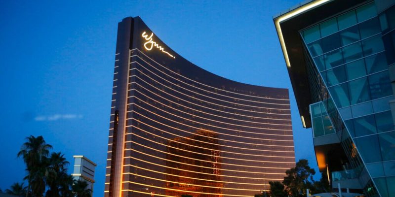 Wynn Las Vegas Exterior Facade Sign Seen At Blue Hour