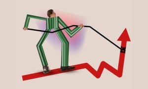 Stick Figure Pulls Red Financial Arrow Up