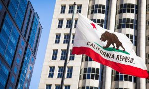 A,Low-angle,Shot,Of,The,California,State,Flag,Winding,In
