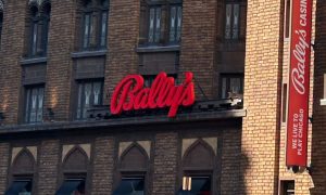 Bally's casino logo outside of its Chicago location