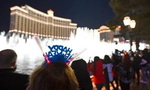 People Celebrate New Year's Eve On Las Vegas Strip