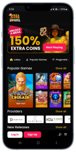 An iphone showing the MegaBonanza casino main lobby