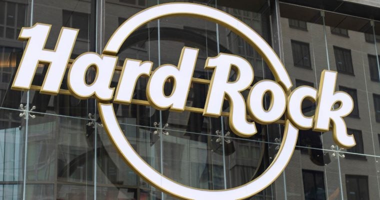 a hard rock sign outside a building