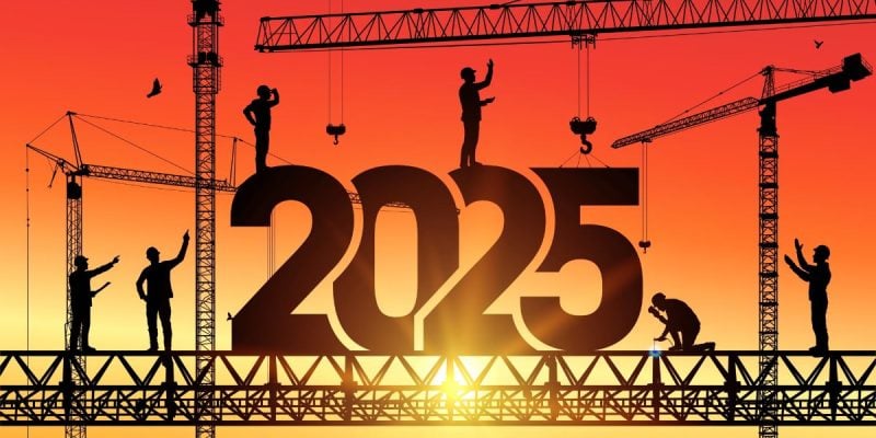 an illustration of construction workers building 2025