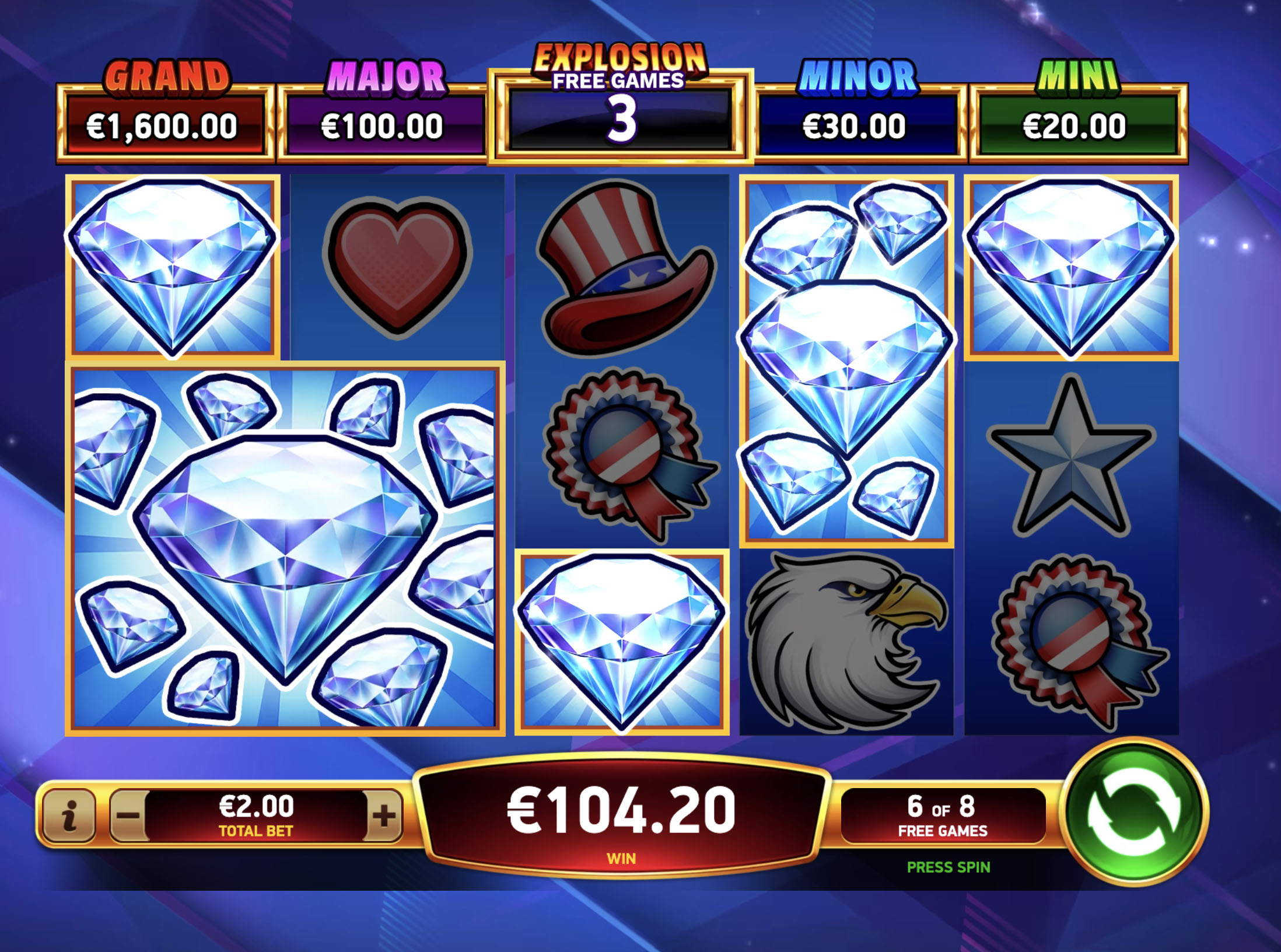 Diamond Explosion Patriot Slot by RubyPlay Gameplay Screenshot
