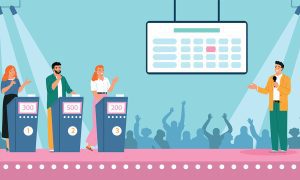 Game show contestants and host vector illustration
