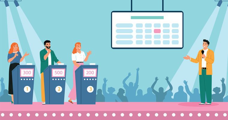 Game show contestants and host vector illustration