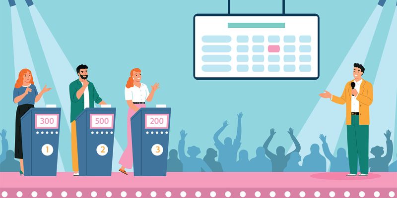 Game show contestants and host vector illustration