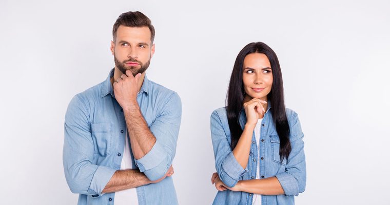 Man woman couple contemplating their options