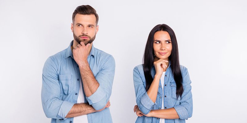 Man woman couple contemplating their options