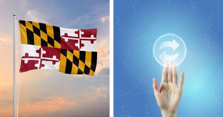 Maryland flag and hand pressing refresh button