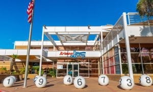 The Arizona Lottery office with lottery balls decorated in front