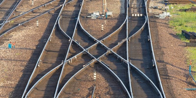 railroad tracks crossing over one another