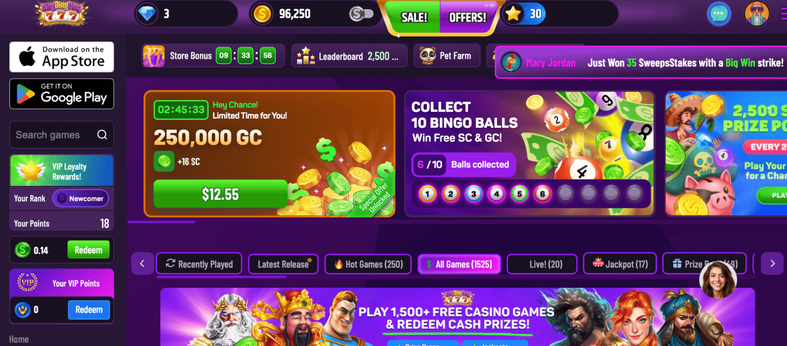 Ding Ding Ding Casino Review Get 2 5 Free SC at Sign Up