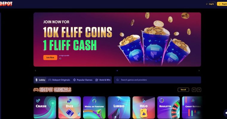 Sidepot Casino Home Screen