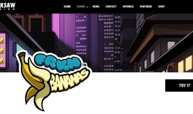 Screenshot of the home screen for FRKN Bananas, an online slot by Hacksaw Gaming