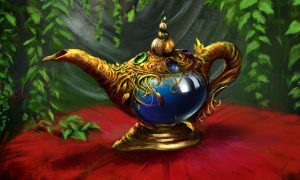 Gem-encrusted magic genie lamp digital painting
