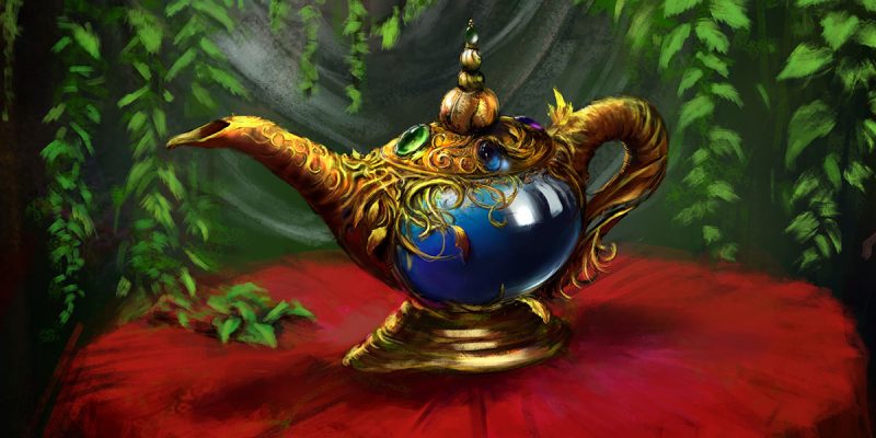 Gem-encrusted magic genie lamp digital painting