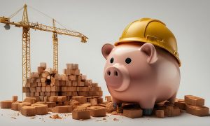 Pig construction worker hard hat crane bricks