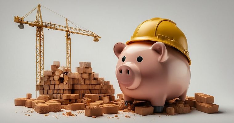 Pig construction worker hard hat crane bricks