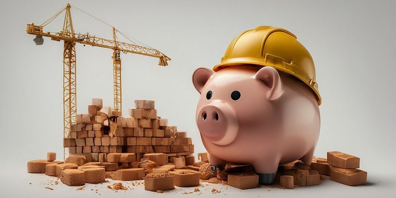 Pig construction worker hard hat crane bricks