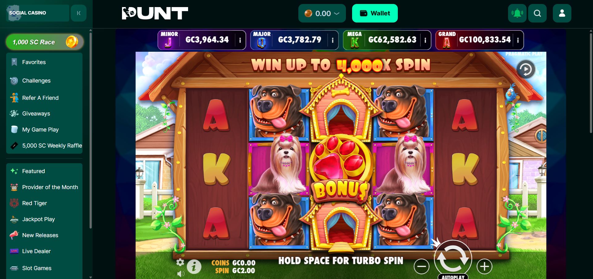 Prize likelihood at Punt social casino