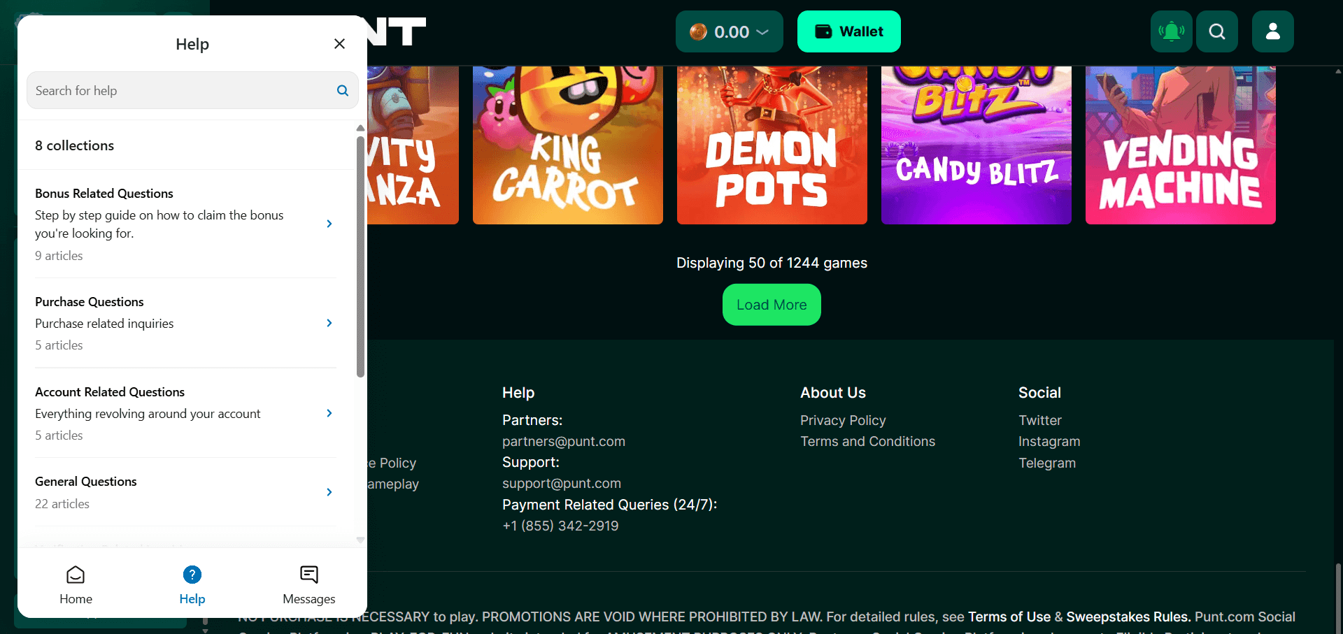 Punt Customer support
