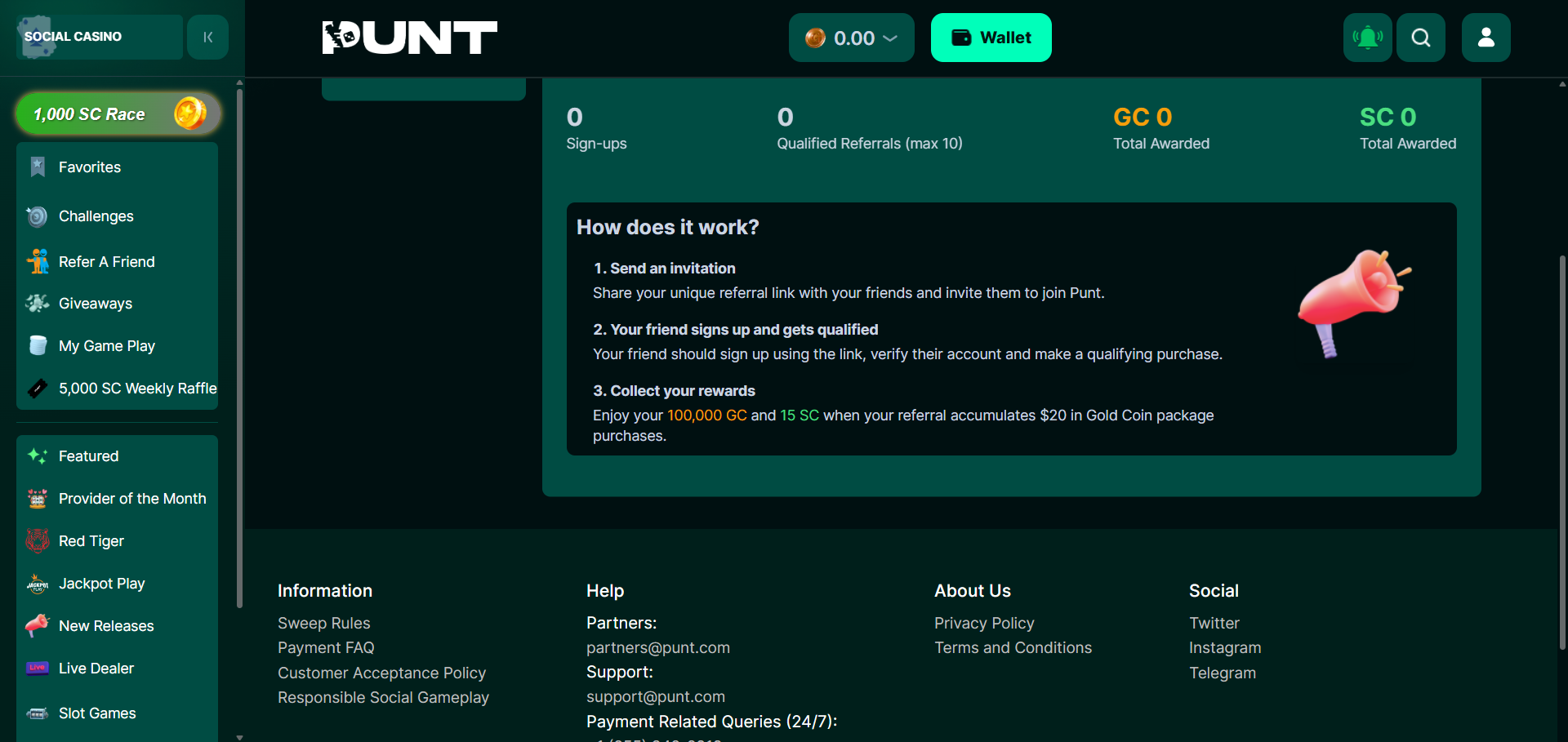 Punt daily bonus structure
