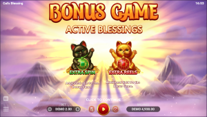 Screenshot showing the Active Blessings from the Cat's Blessing online slot bonus game