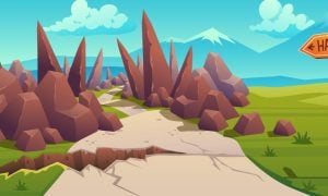 an illustration of a rocky path with a hard arrow pointing toward it