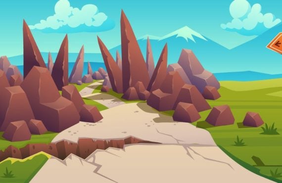 an illustration of a rocky path with a hard arrow pointing toward it