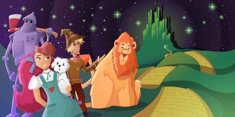 an illustration of the wizard of oz and its characters