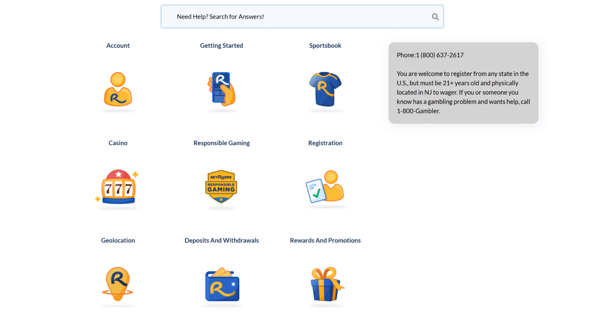 BetRiver Customer support options
