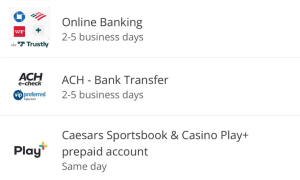 Examples of withdrawals at Caesars Palace Online Casino