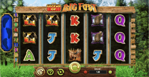 Screenshot of Legend of Bigfoot, an online slot with a high RTP.